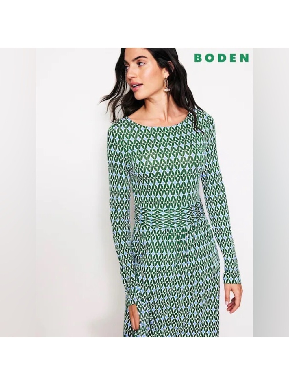 NWOT Boden Amelie Fit & Flare Dress Green Blue Geometric Print Women’s Size 4